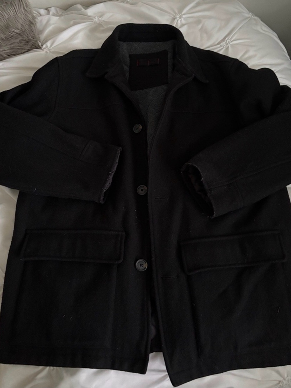 Men's Black Wool-Blend Button Jacket - Classic Coat